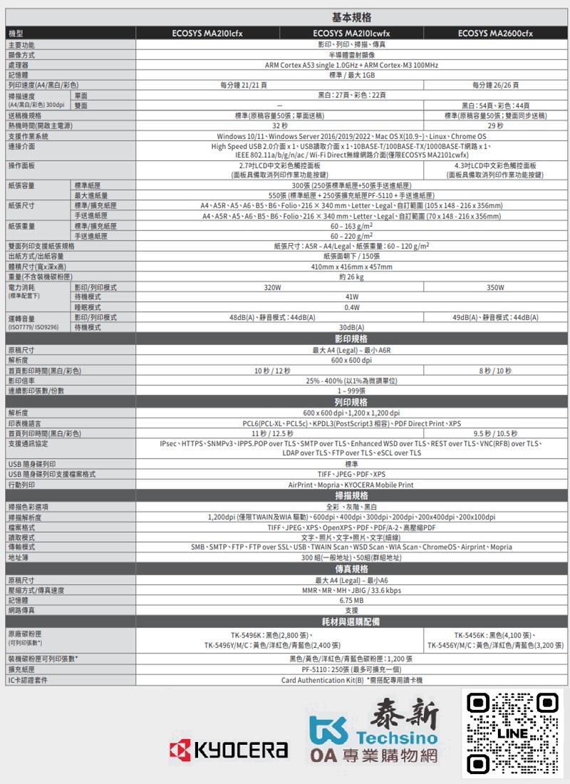 Kyocera Ecosys  A4 MA2101cfx 彩色數位複合機 彩色影印 網路列印 彩色掃描 (傳真 PC-FAX)class=